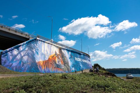 Во Владивостоке появился мурал с амурским тигром и Путиным